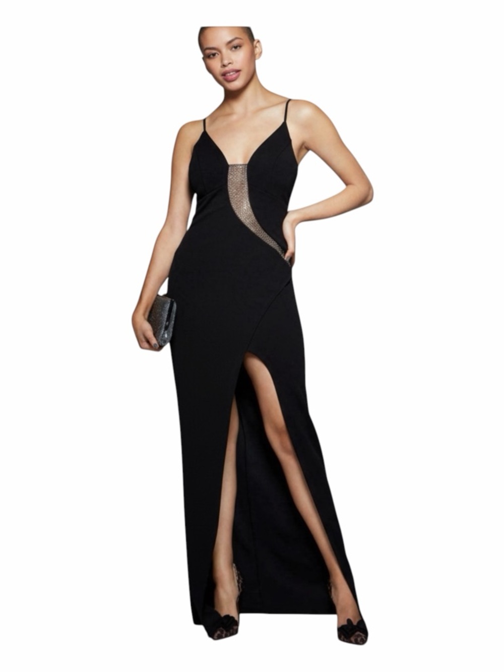 Rhinestone Jersey Knit Maxi EMERALD SUNDAE Black Prom Wedding Cocktail Dress - Picture 2 of 16